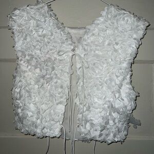 White Floral Appliqué Tie-Front Women's Vest